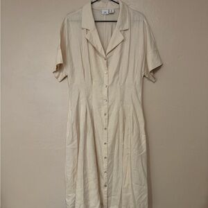 H by Halston Cream Collared Linen Blend Dress